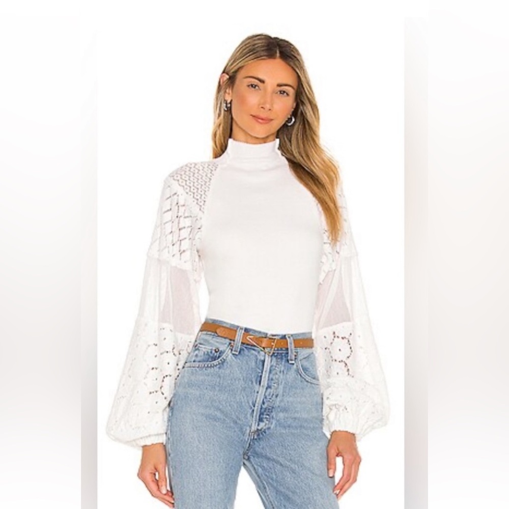Free People Women’s Cream Long Sleeve Top Size Medium Boho Casual